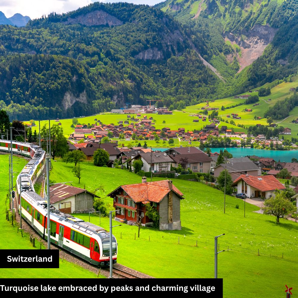 train in charming village