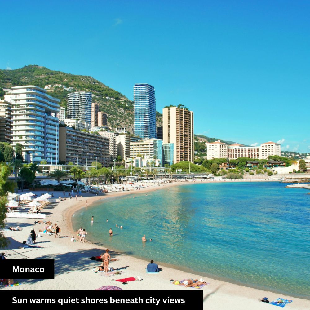 sun warms quiet shores beneath city view
