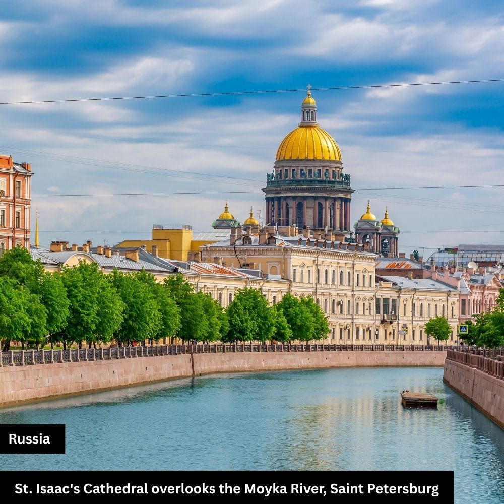 Isaac's Cathedral overlooks the Moyka River and Saint Petersburg