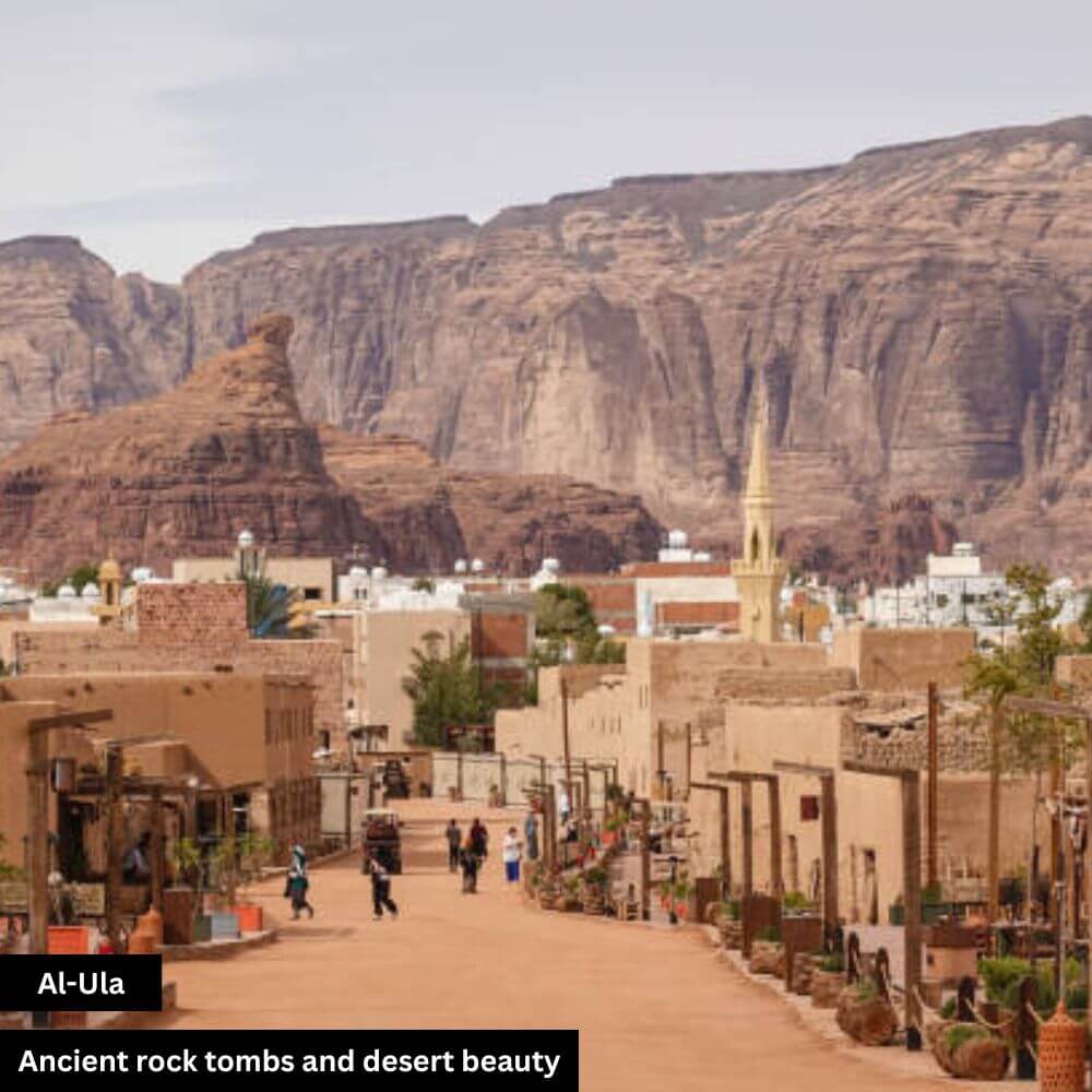 Al Ula, an ancient city known for its stunning rock formations.
