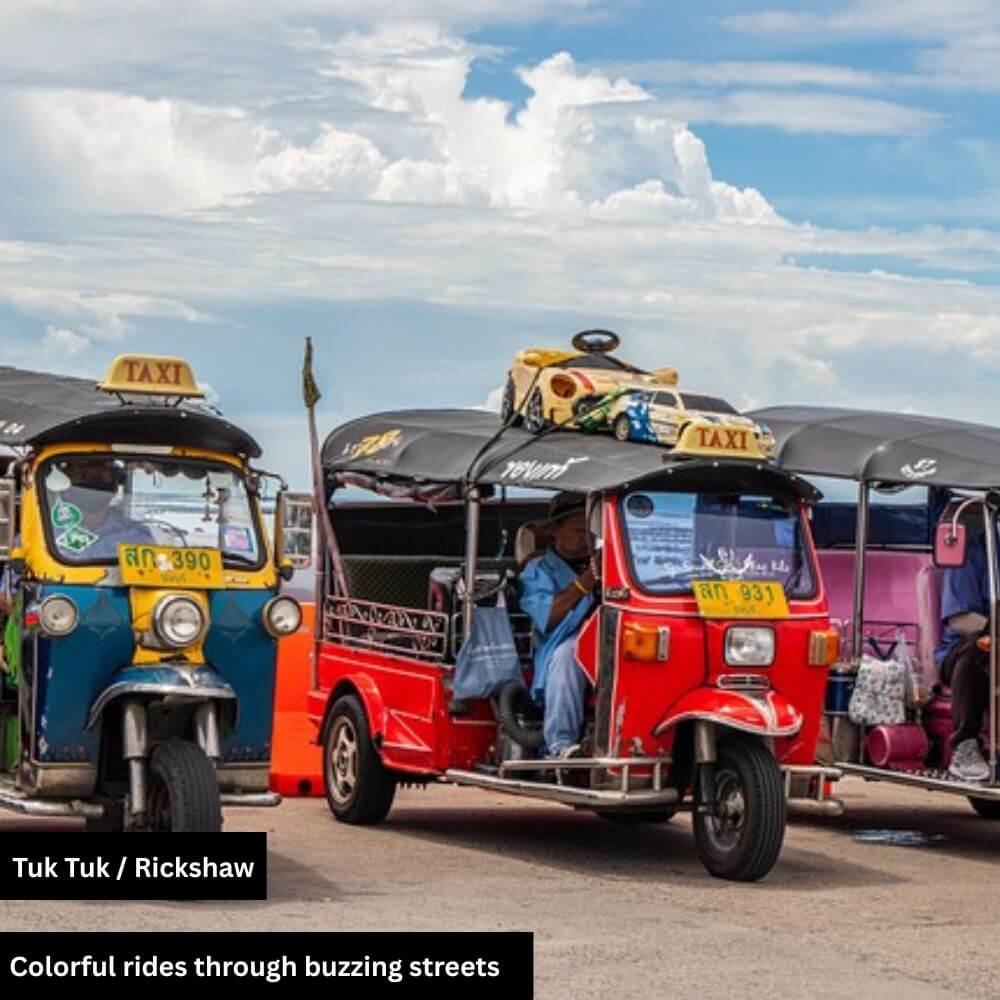 A tuk-tuk in Bangkok is a vibrant, three-wheeled vehicle