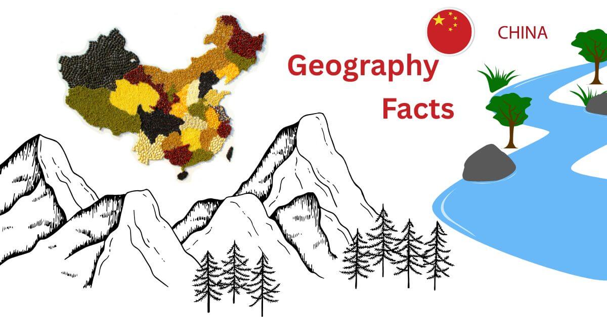 Colourful map of China showing mountains and major rivers with geographic features highlighted